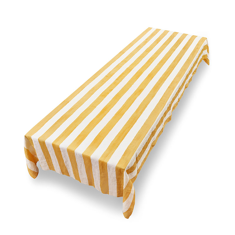 Stripe Linen Tablecloth, 300cm x 165cm, Lemon Yellow-1