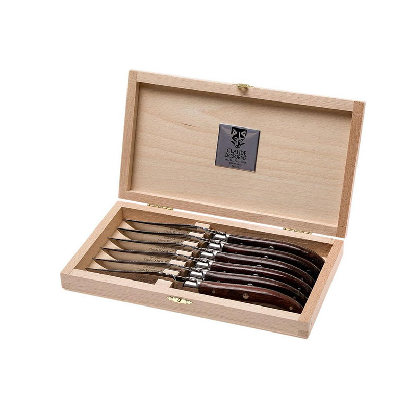 Claude Dozorme- Box of 6 Steak Knives, Rosewood-0