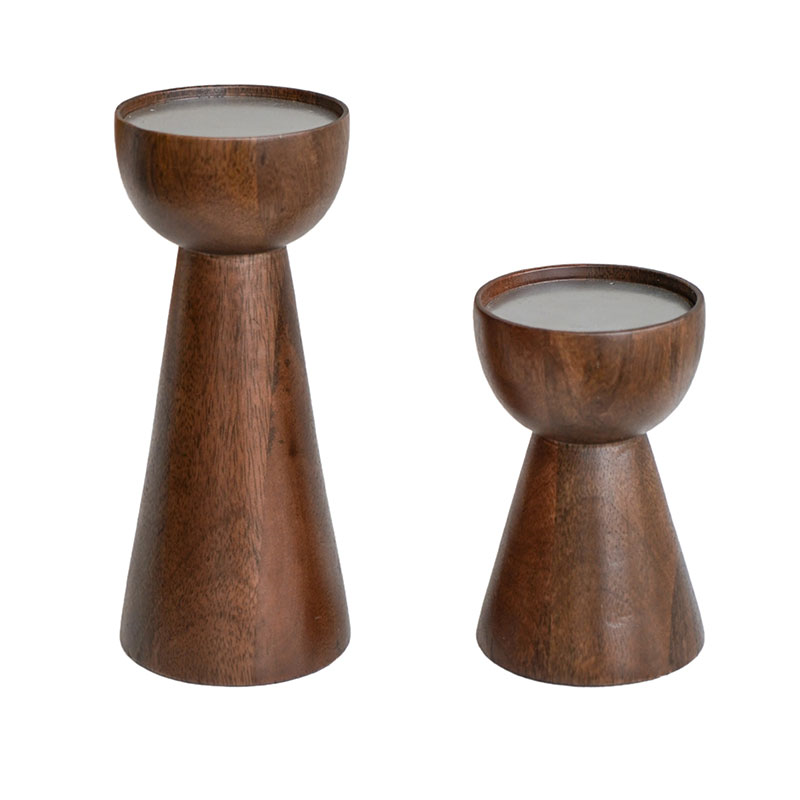 Harvey Set of 2 Candle Holders, Walnut-1