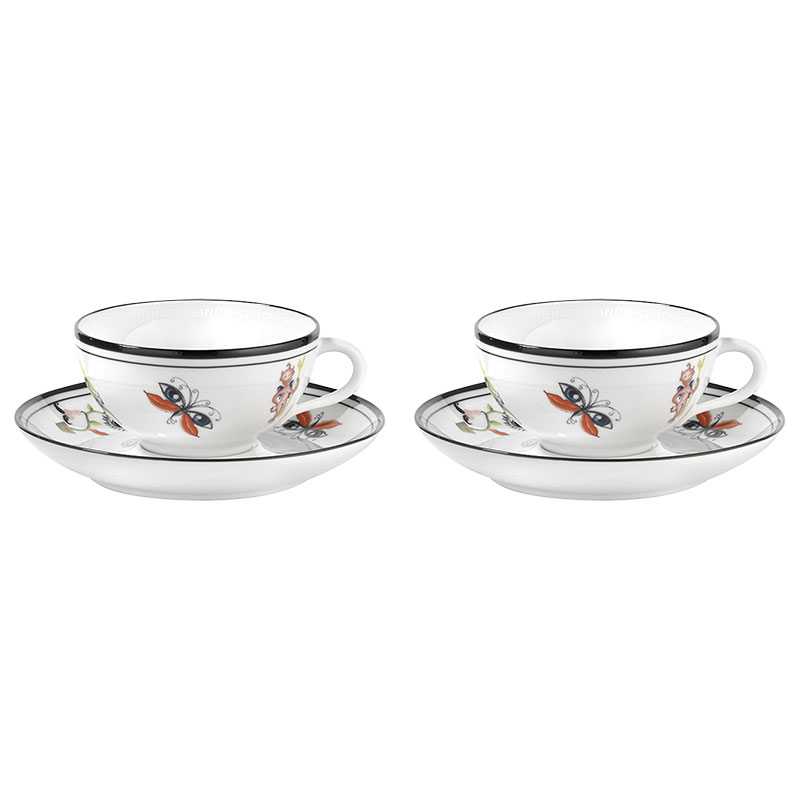 Arcadia Set of 2 Tea Cups with Saucers, 200ml, White-0