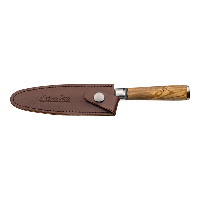 Katana Saya Olive Wood Paring Knife, 9cm Damascus Blade-1