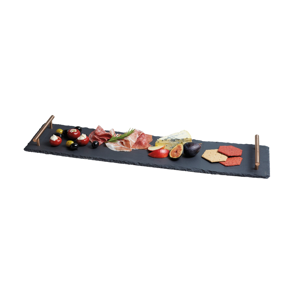 Serving platter with handles, L60 x W15 x H4cm, slate/copper-1