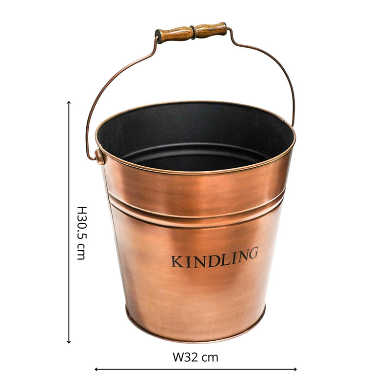 Fireside Kindling Bucket, H30cm, Copper-3