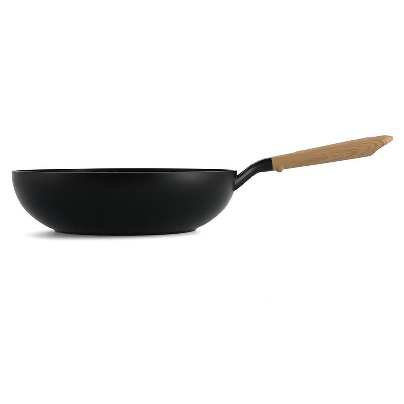 Eco-Smartshape Non Stick Wok with Light Wood Patterned Handle, 28cm, Black-4