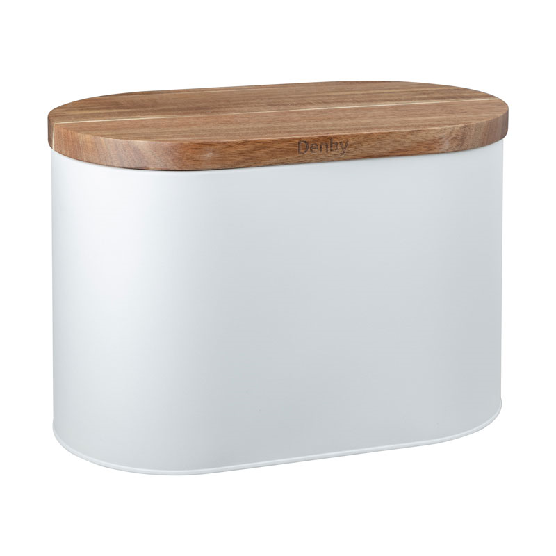 Bread Bin with Acacia Lid, L36 x W20 x D22cm, White-0