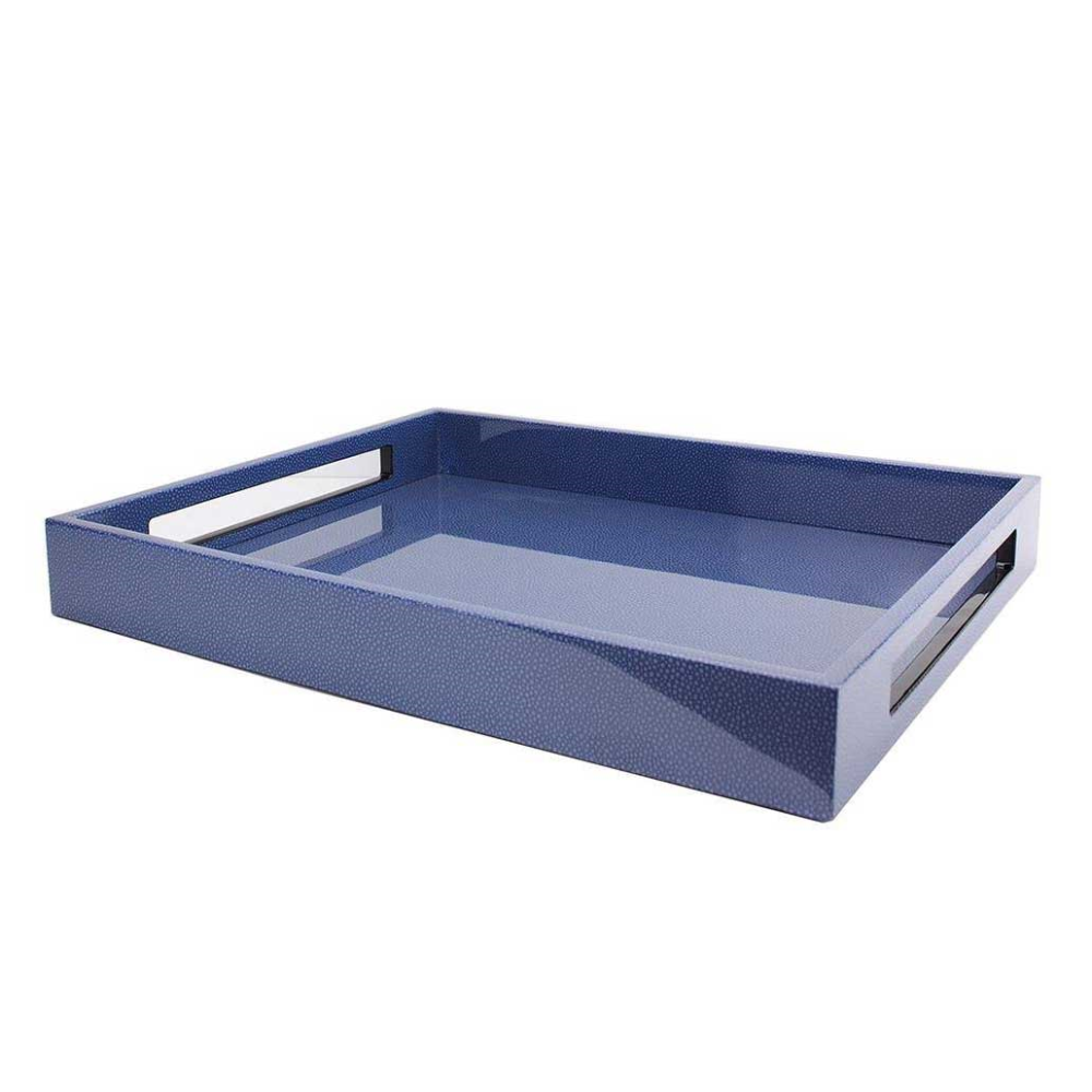 Lacquered Tray 40 x 35cm, Blue Shagreen-1