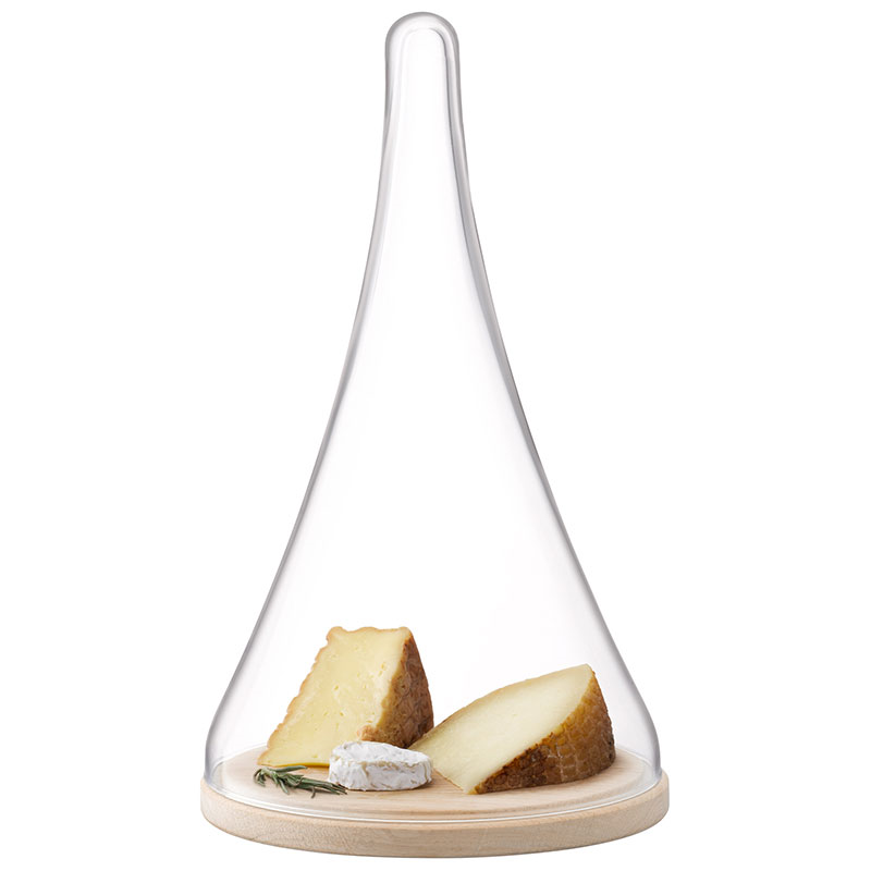 Cloche Glass Dome & Oak Base, D21cm, Clear-2