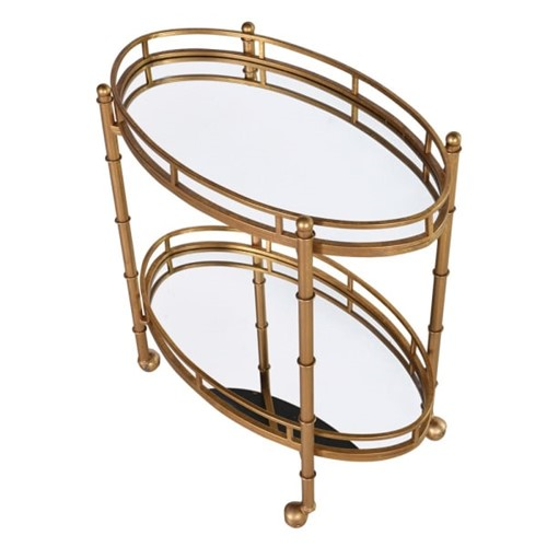 Drinks Trolley, Mirrored, 2 Tier, H80 x W81 x D45cm, Gold-2