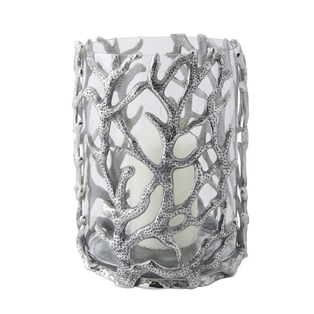 Coral Hurricane lantern - small, 23 x 16cm, Clear/Silver-0