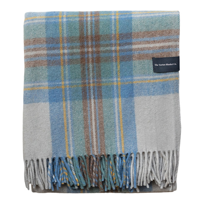 Recycled Wool Blanket, 145 x 190cm, Stewart Muted Blue Tartan-1