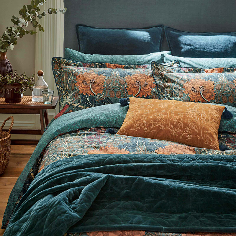 Honeysuckle & Tulip Duvet Cover Set, Super King, Mulberry & Teal-0