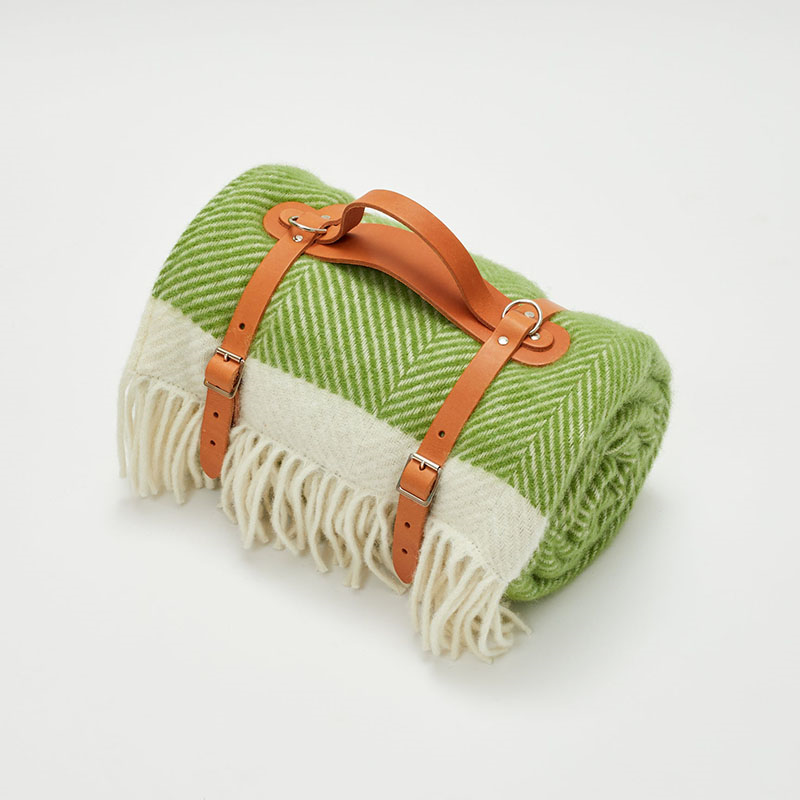 Herringbone Picnic Blanket, 130 x 200cm, Kelp Green & Cream-0