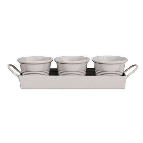 Classic Set of 3 Plant Pots with Tray, Chalk-1