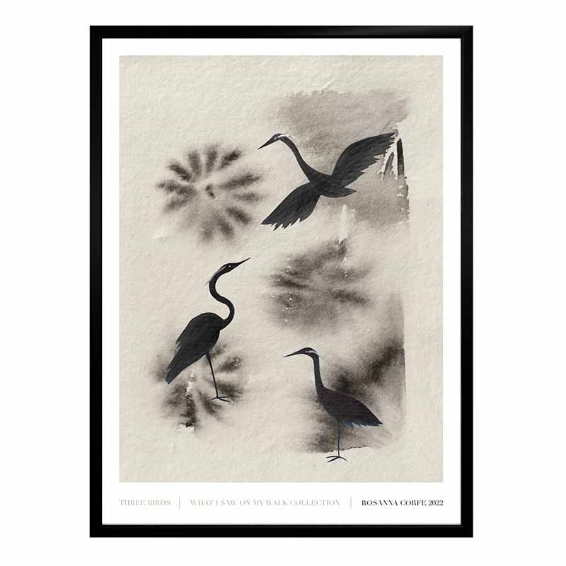 Three Birds Recycled Paper Print, A2, Grey-2