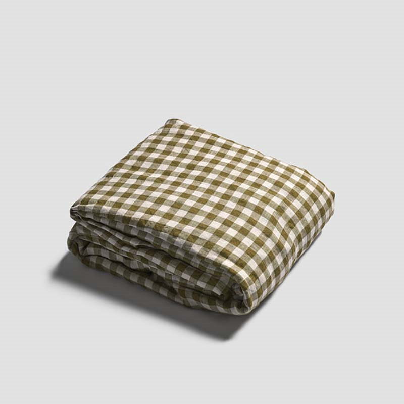 Gingham King Size Fitted Sheet, Botanical Green-3