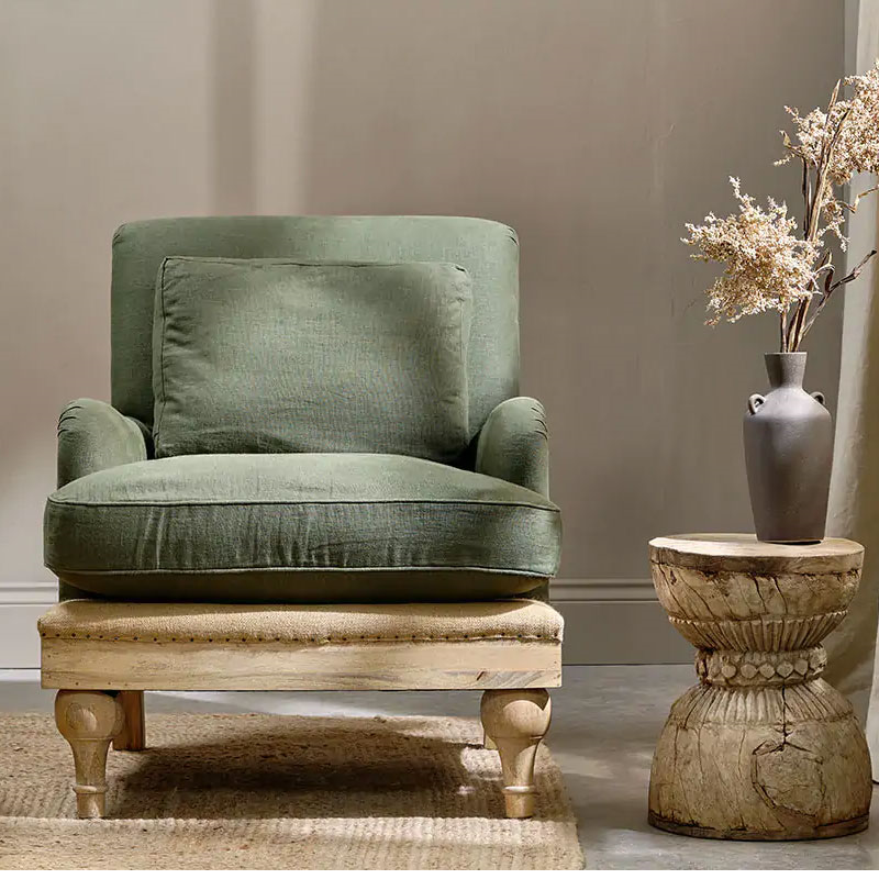 Abe Linen Armchair, Olive-1