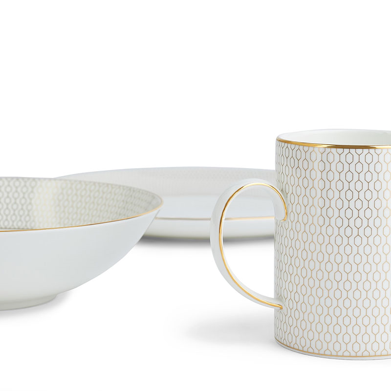 Gio Gold 4 piece dinnerware set, Gold/White-5