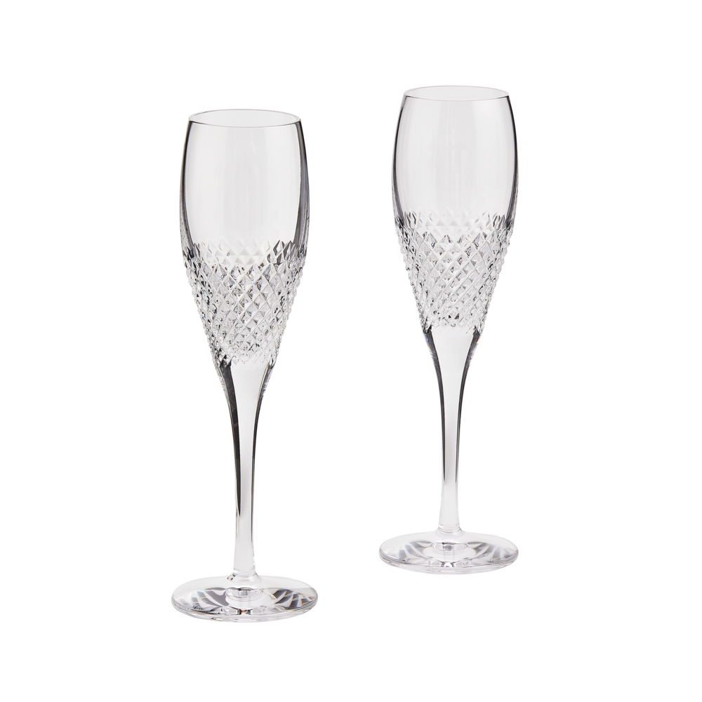 Diamond Mosaic Set of 2 Champagne Flutes, 155ml, Clear-0