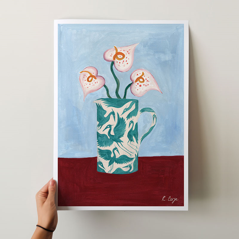 Herons Jug Print, A3, Teal-1