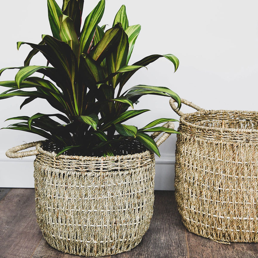 Seagrass Set of 2 lined baskets, H30 x D35cm, Natural-2