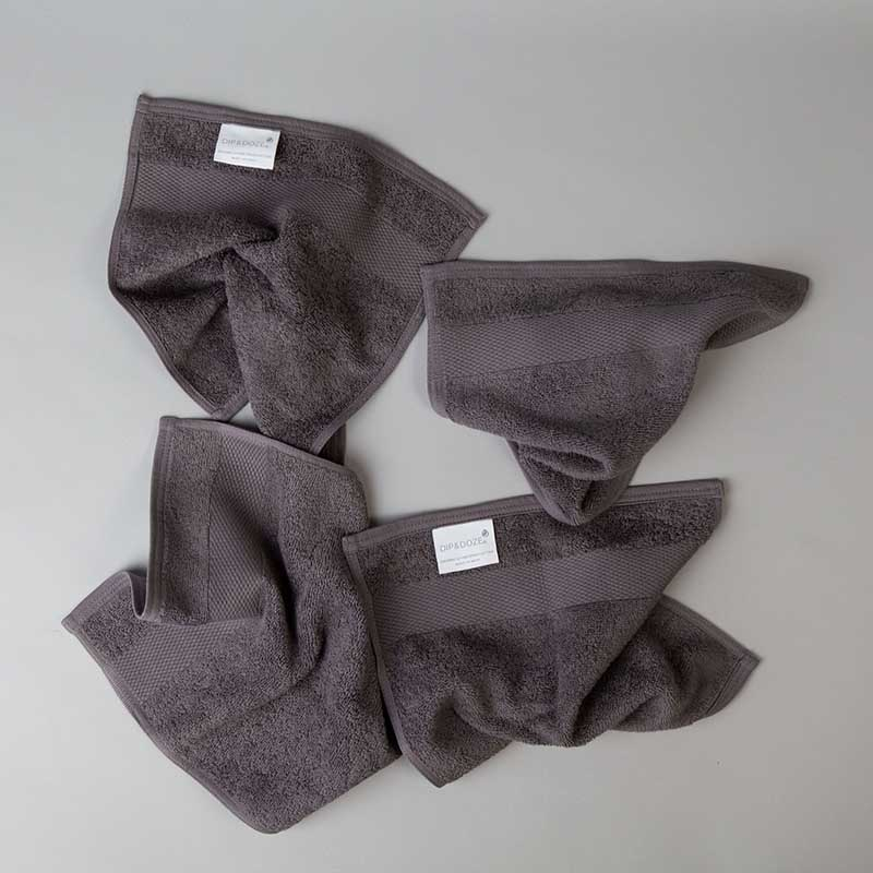 Organic 600gsm Set of 2 Face Towels, 30 x 30cm, Slate-1