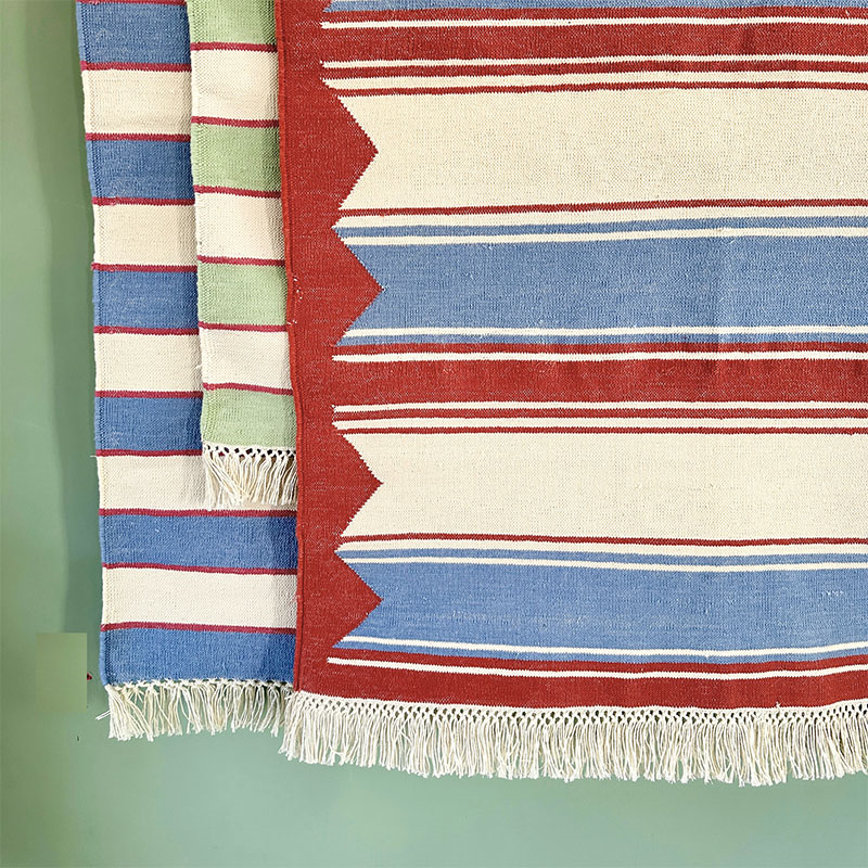 Stripe Rug, 100 x 70cm, Red & Blue-3