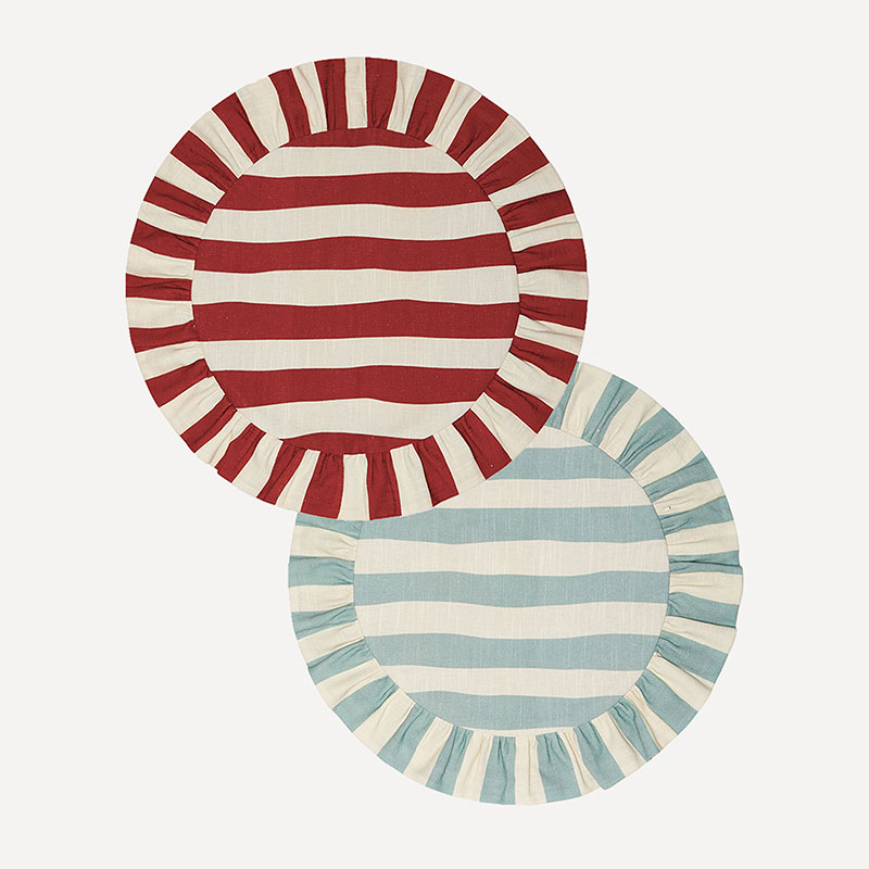 Wobbly Stripe Reversible Placemat, D39cm, Red & Blue-0