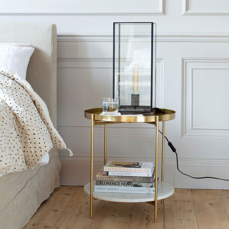 Loretta Side Table, H51 x D48cm, Gold & White-0