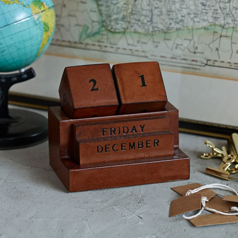 Leather Desk Calendar, Conker Brown-0