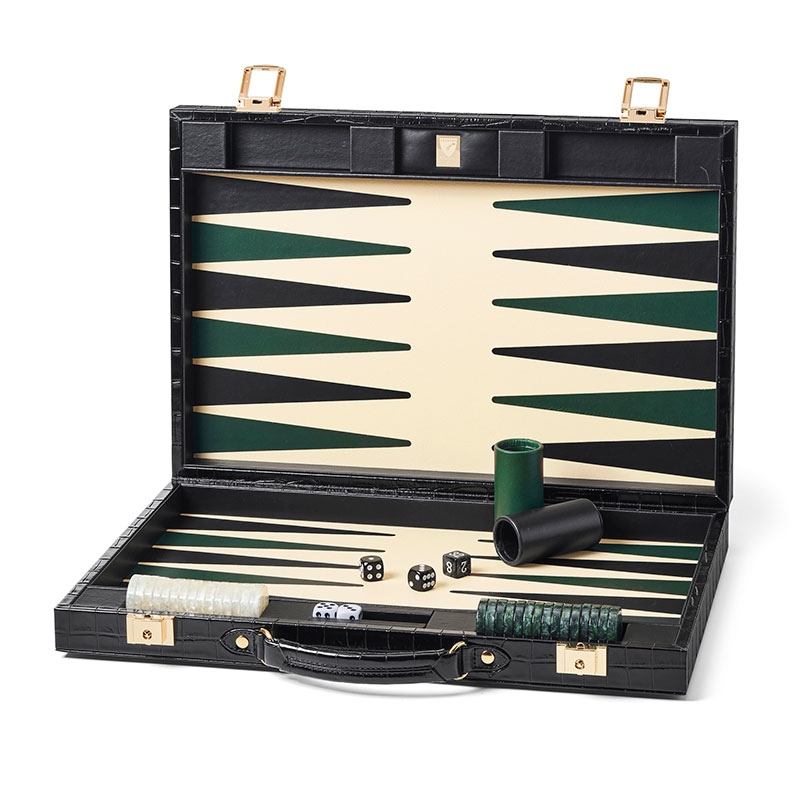 Backgammon Set, L45cm x W30cm, Black Croc-0