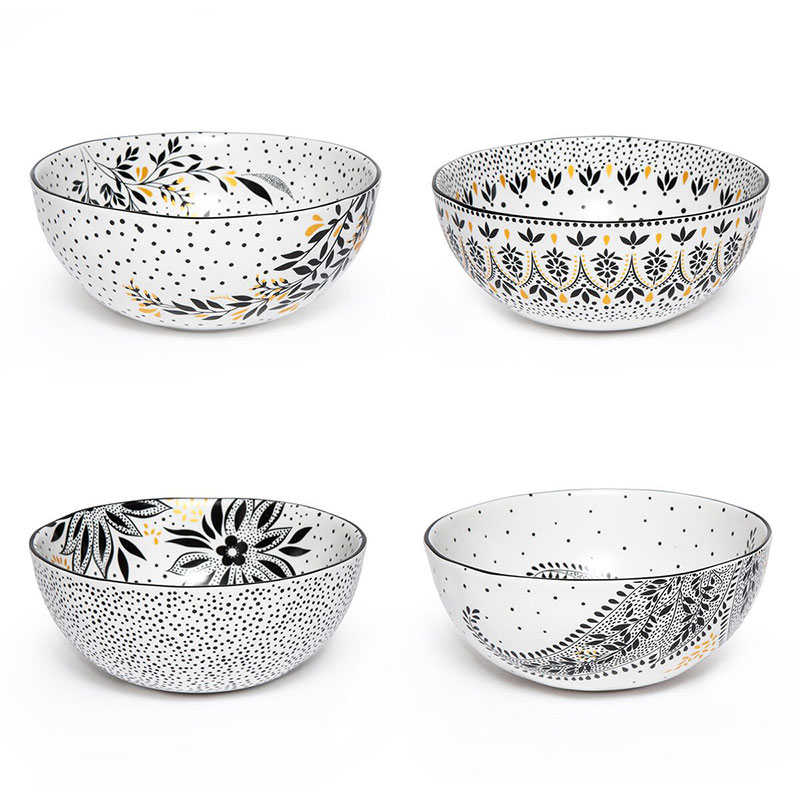 Artisanne Noir Set of 4 Bowls, D15cm, Monochrome-3