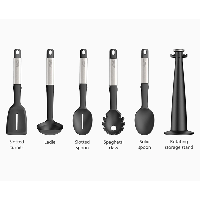 Elevate Silicone 5 Piece Utensil Carousel Set, Stainless Steel-5