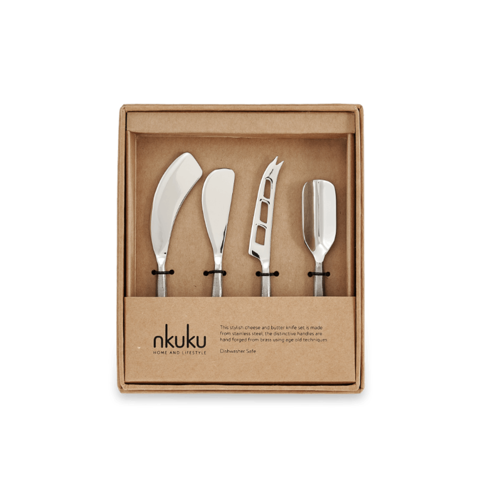 Darsa Set of 4 cheese knives, 14cm, Brushed Silver, Gift Boxed-3