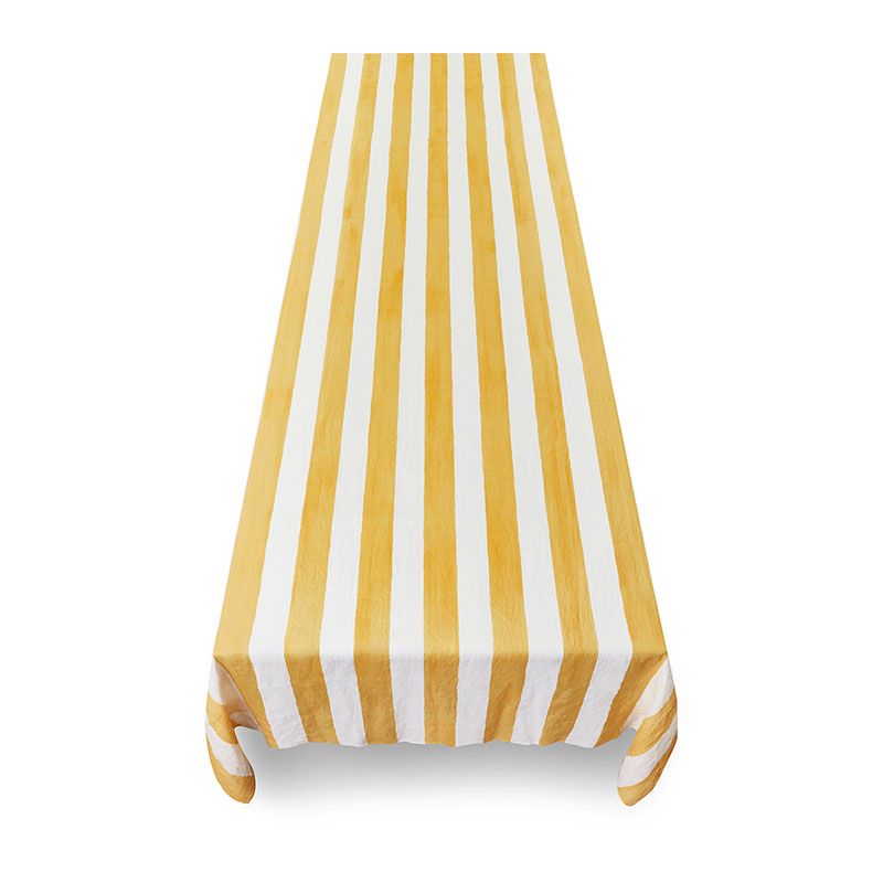 Stripe Linen Tablecloth, 250cm x 165cm, Lemon Yellow-2