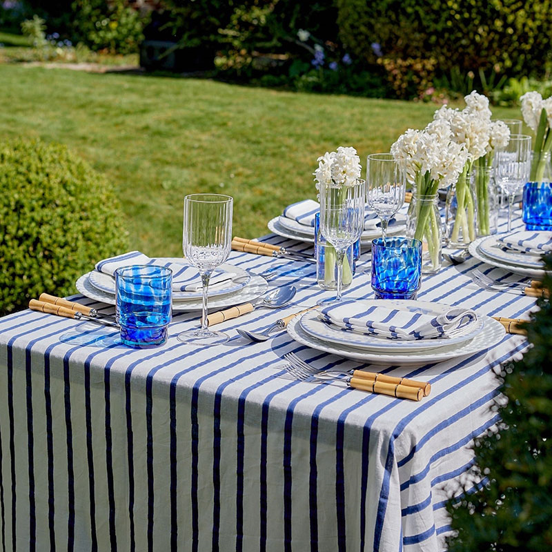 St Tropez Tablecloth, 150x 300cm, Dark Blue &  White-3