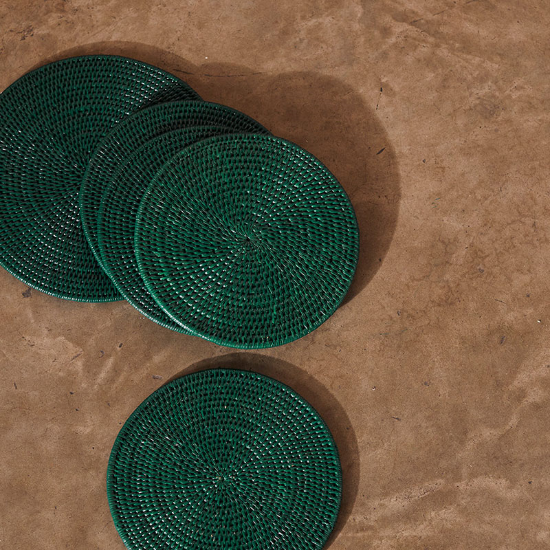 Latha Set of 4 Placemats, D27cm, Dark Green-1