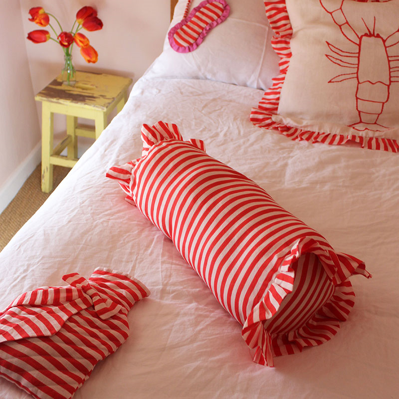 Stripe Bolster Cushion Cover, 50 x 20cm, Cherry Red-2