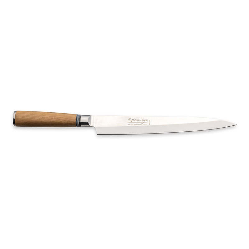 Katana Saya Olive Wood Yanagi Sashimi, 24cm Damascus Blade-0