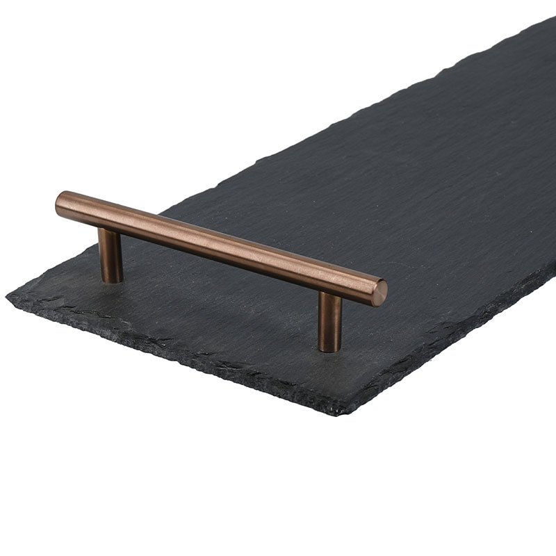 Serving platter with handles, L60 x W15 x H4cm, slate/copper-3