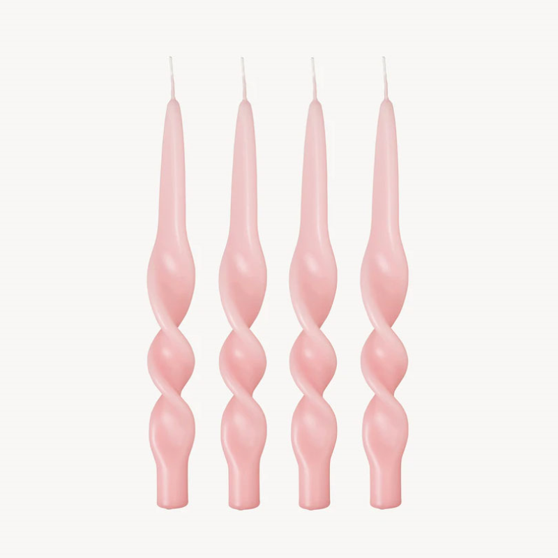 Swirl Set of 4 Dinner Candles, H28cm, Pale Pink-0