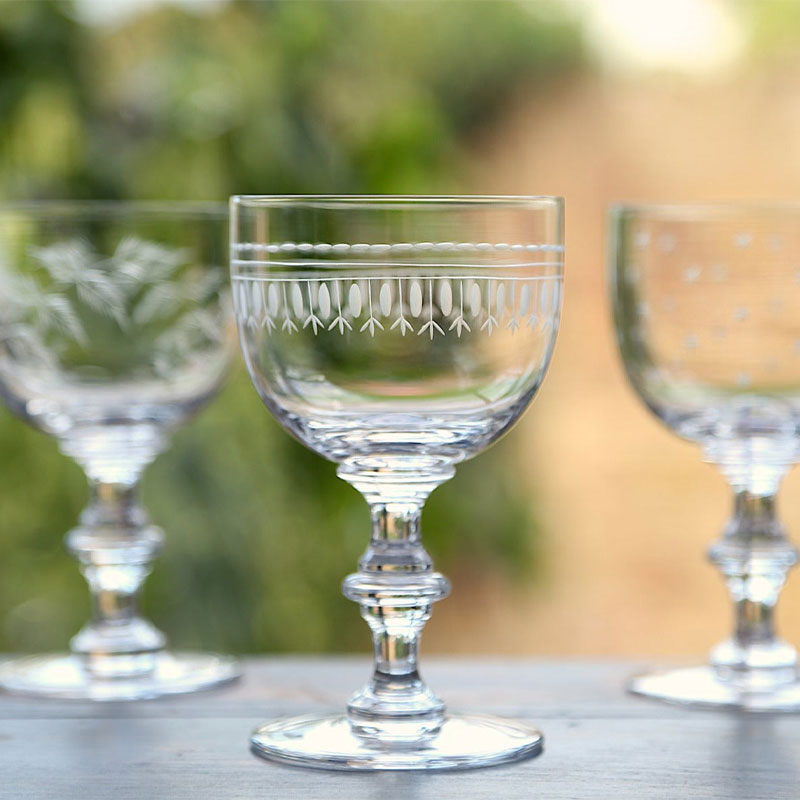 Oval Set of 4 Patterned Crystal Wine Goblets, 250ml, Clear-1