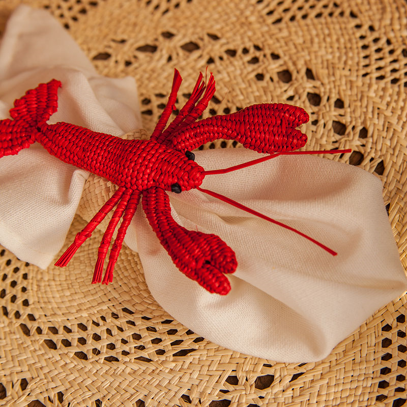 Narino Lobster Set of 4 Woven Napkin Rings, Red-3