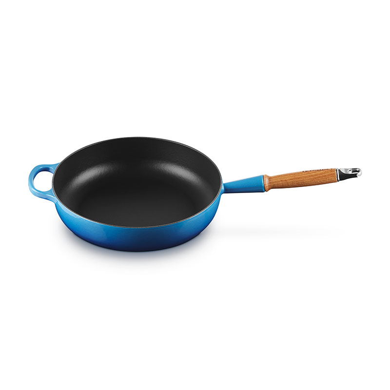 Signature Cast Iron Saute Pan with Wooden Handle, 28cm, Azure-0