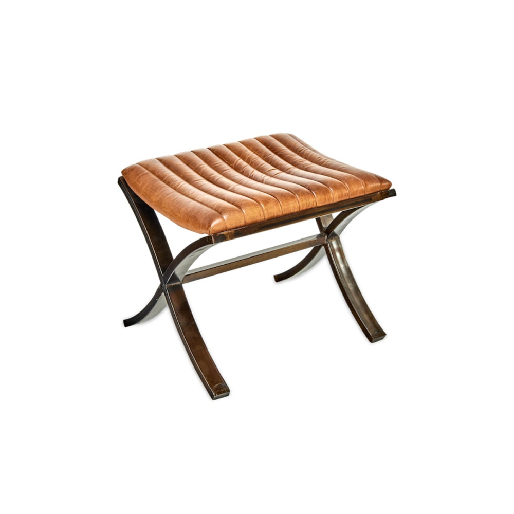 Narwana Ribbed Leather Footstool, H39 x W40cm, Tan-2