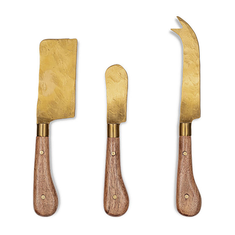 Maram Set of 3 Cheese Knives, Natural & Gold-1