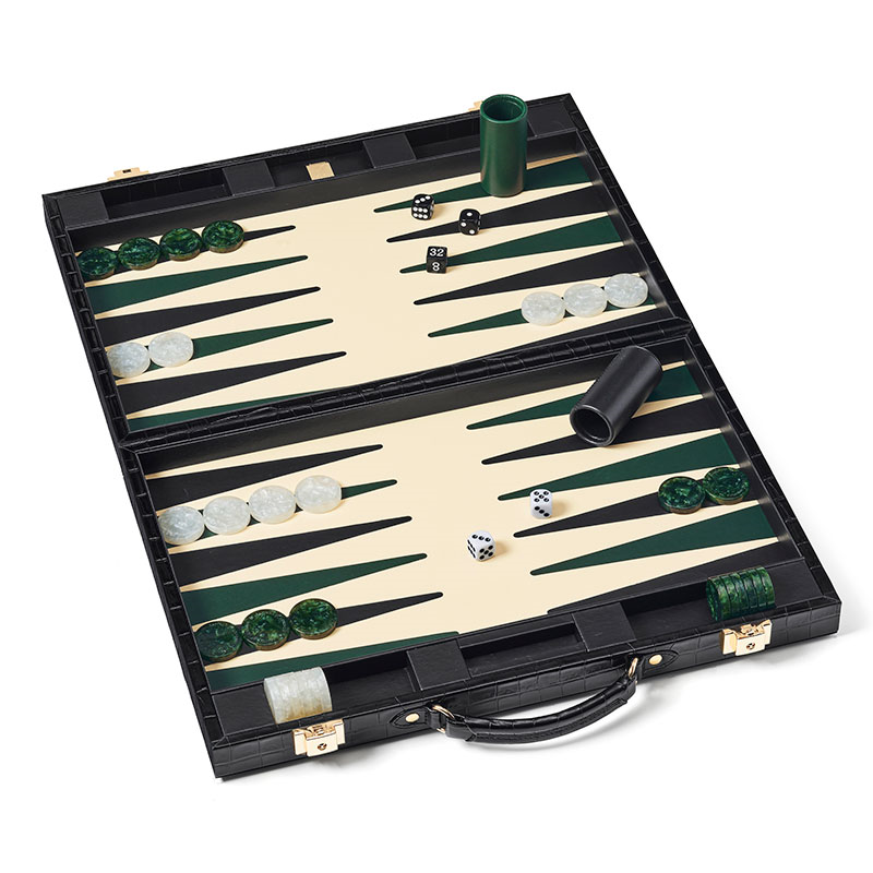 Backgammon Set, L45cm x W30cm, Black Croc-3