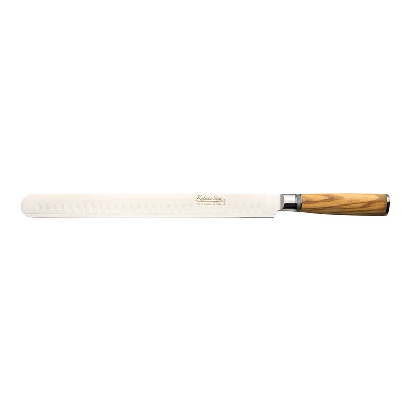 Katana Saya Olive Wood Ham Slicer, 30cm Damascus Blade-0