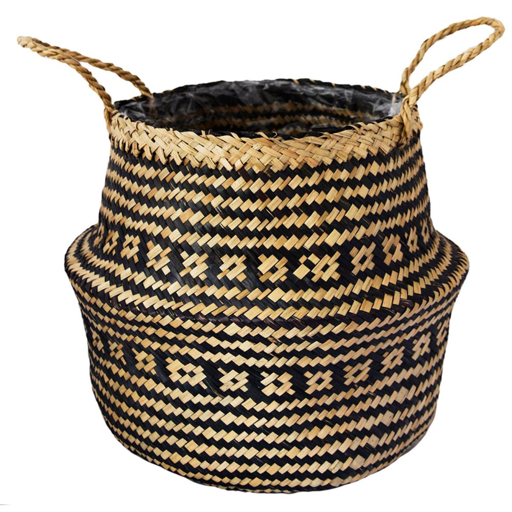 Seagrass Tribal Lined basket medium, H30 x D35cm, Black-0