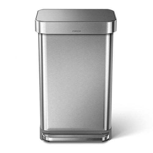 Rectangular pedal bin, H65.5cm - 45 litre, Brushed Stainless Steel-0