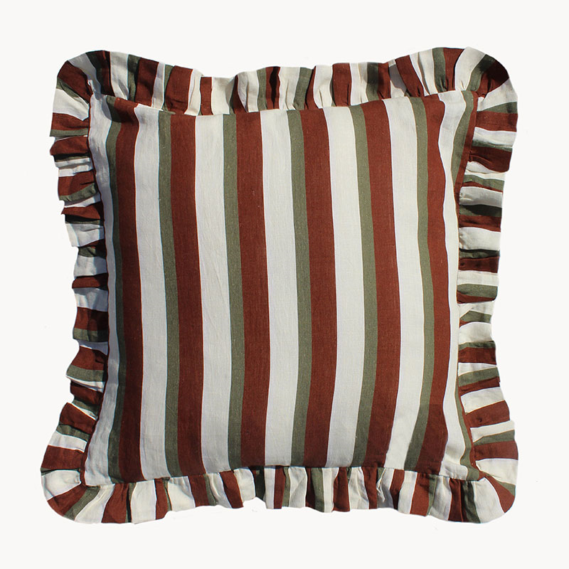 Stripe Cushion Cover, 60 x 60cm, Cinnamon & Olive-1